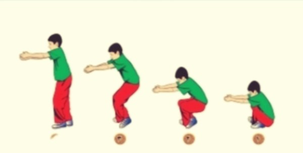 تعتبر حركة الوقوف من وضع جلوس التربيع واليدان ممدودتان أماماً من مهارات الثبات والإتزان