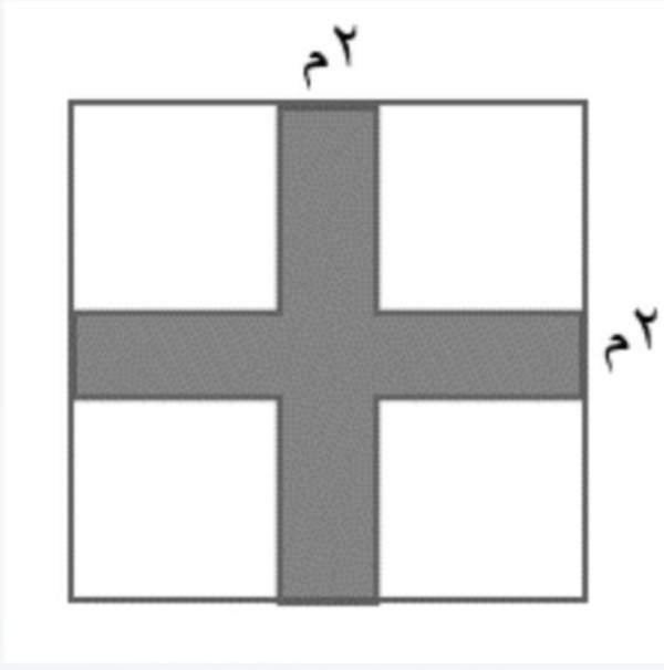 يراد زراعة حديقة على ارض مربعة الشكل طول ضلعها ۱۲ م إذا تم تصميمها بحيث تكون المنطقة المظللة بالشكل المجاور مخصصة للممرات فما هي مساحة المنطقة المخصصة للزراعة